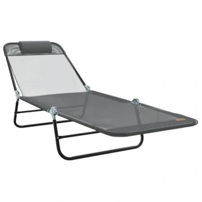 Image of vidaXL Folding Sun Lounger with Headrest Grey Textilene