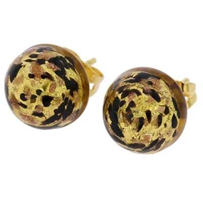 Image of GlassOfVenice Murano Glass Button Stud Earrings Black Gold Confetti