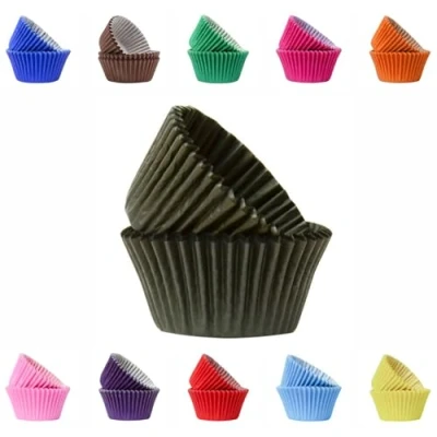 Image of Vibrant, Colourful Baking Cupcake Cases, Greaseproof Paper Cups 50mm Cup Cake Muffin Cases (50, Black)
