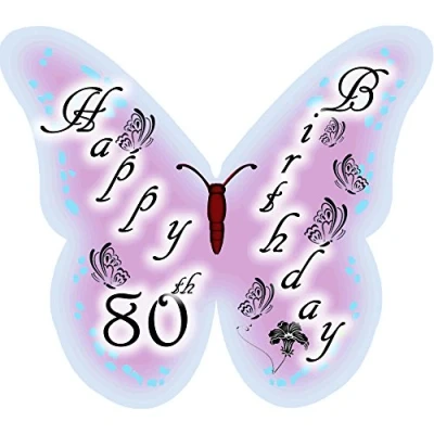 Image of Happy 80th Birthday Butterfly Edible Wafer Cake Decorations / Cupcake Toppers Pack of 12 by CDA Products Ltd 201 571