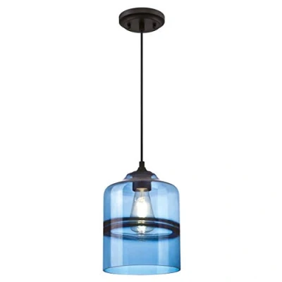 Image of Westinghouse Lighting 63666 One Light Indoor Pendant, Matte Black Finish with Sapphire Glass