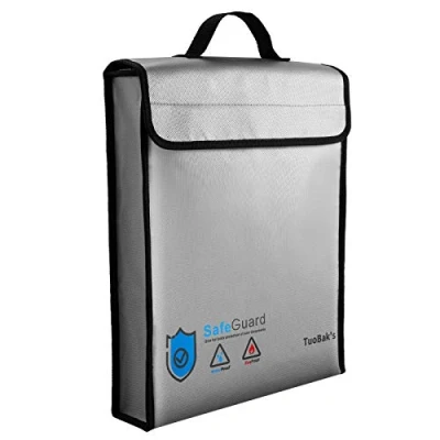 Image of TuoBak&#039;s Fireproof Document Bag,Large Capacity Solid Silicone Coated Box 15.8&quot; x 12.6&quot; 2.5&quot; with Zipper Closure for Documents Jewelry