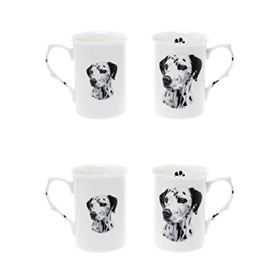 Image of (BB25) Bone China Set of 4 Dalmatian Dog Mugs Presentation Gift Boxed