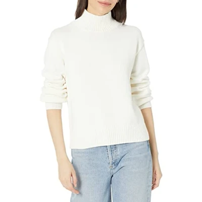 Image of Amazon Essentials Women&#039;s Cotton Funnel Neck Sweater (Available in Plus Size), Eggshell White, XL