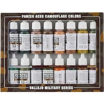 Image of Vallejo Model Color Panzer Aces Camouflage Acrylic Paint Set Assorted Colours (Pack of 16), 17 ml