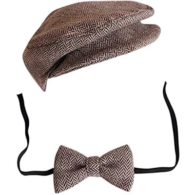 Image of ausuky Newborn Peaked Cap Boys Flat Beanie Hat Bow Tie Photo Photography Props Multi Color Optional Cute Prop Accessories (2)