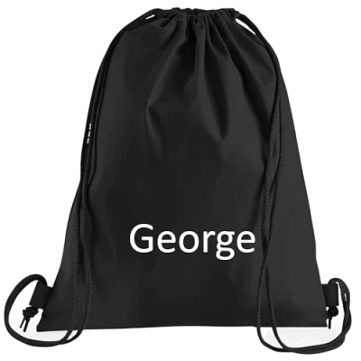 Image of JJLC Personalised School Sports Gym PE Drawstring Bag Embroidered Name (Black)