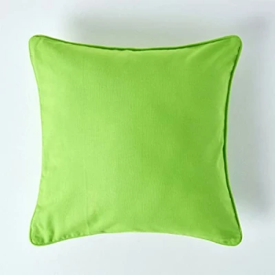 Image of HOMESCAPES 100% Cotton Plain Green Large Cushion Cover 60 x cm Square 24 Inches Bright Lime Sofa Pillow Washable