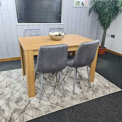 Image of KOSY KOALA Dining Table Set Of 4 Wooden Oak And Tufted Velvet Grey Chairs (140x80x75cm)