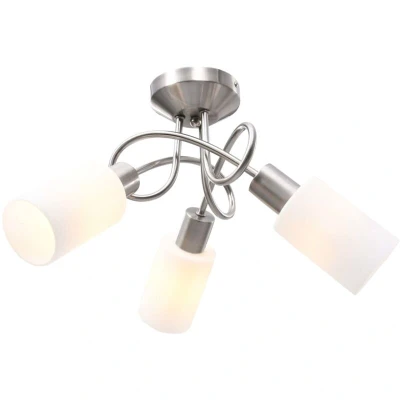 Image of vidaXL Ceiling Lamp with Ceramic Shades/3 E14 Bulbs White Cone Chandelier, 50 x 27.5 cm