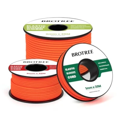 Image of Brotree Elastic Cord Bungee 2mm x 20m Rope String Thread Heavy Stretch for DIY, Crafts, Sewing, Beading, Jewellery, Necklace, Bracelet, Tent Poles and Backpack Fluorescent Orange