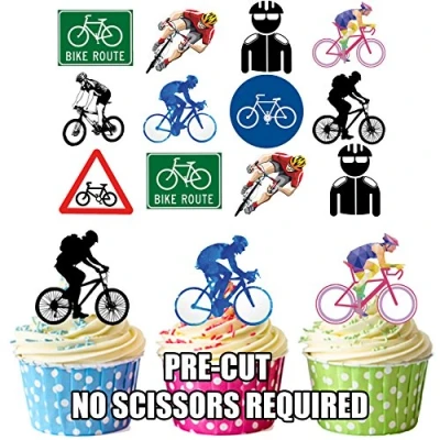 Image of AK Giftshop Cycling/Cyclist Party Pack, 36 Cup Cake Toppers Edible Stand Up Decorations