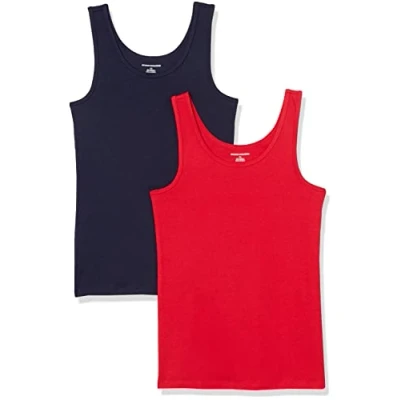 Image of Amazon Essentials Women&#039;s Slim fit Tank, Pack of 2, Navy/Red, S