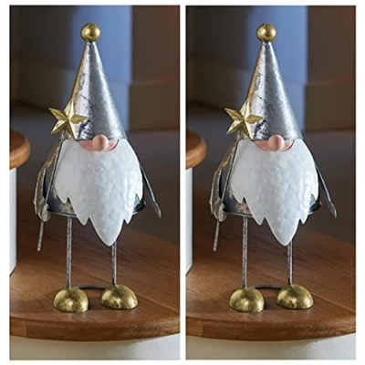 Image of Marco Paul Christmas Set of 2 Gonk Silver Gilt Festive Figurine Xmas Ornament Hand Painted Decorative Metallic Statue Novelty Figure