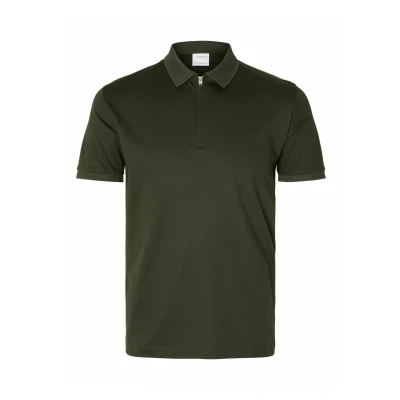 Image of SELECTED HOMME Men&#039;s Slhfave Zip Ss Polo Noos Shirt, Forest Night, XL