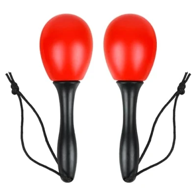Image of A Star Small Plastic Egg Maracas Pair 12cm Shaker Rattle, Percussion Rhythm Instrument Red
