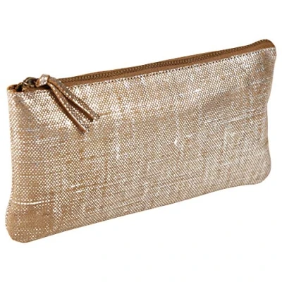Image of Clairefontaine Ref 410038C Kleo Pathra&#039; Leather Flat Pouch 22 x 11cm, Made From Genuine Lambskin Leather, Metal Zip With Puller Silver