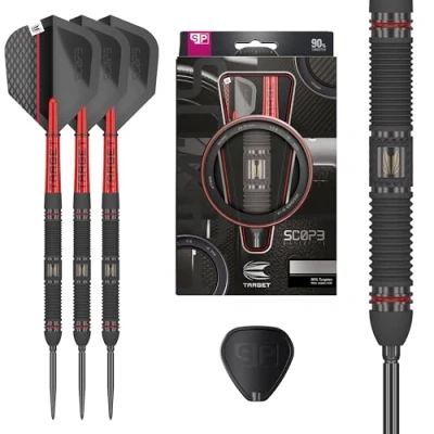 Image of TARGET Darts Scope Steel Tip Swiss Point Darts, 90% Tungsten Dart Set, Barrel 01 25G Sets, Red &amp; Black Professional Set with Points Tool