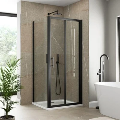 Image of Luxura® 800 x 700mm Bifold Folding Shower Enclosure Door Screen for Wet Room Cubicle Enclosures, 6mm Safety Glass Space Saving, Framed, Black
