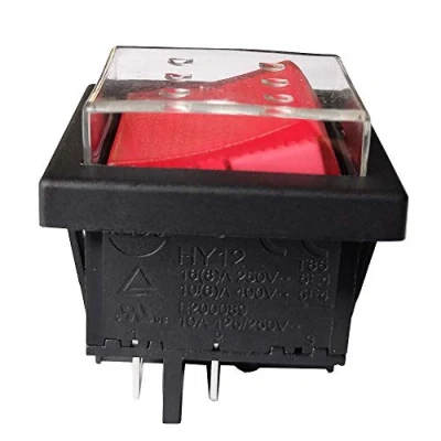 Image of Waterproof Industrial Rocker Switches KEDU HY12 DPST Electric Pushbutton Switch 4Pins 10A 125/250V, Red, 2 Pack
