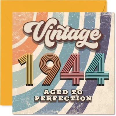 Image of 81st Birthday Card for Men Women Vintage 1944 Aged To Perfection Happy 81 Cards Uncle Nanny Nan Husband Grandma Wife, 145mm Bday Greeting
