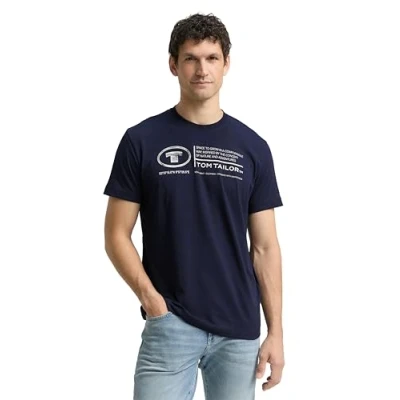 Image of TOM Tailor Print Tshirt, Men&#039;s, Size: Large, Sky captain blue