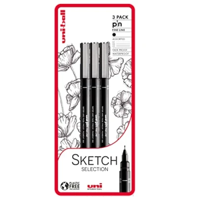 Image of uni ball PIN Fineliners, Black Fine Tipped Writing Pens, Water and Fade Resistant Ink, Ideal for Architects, Sketching, Scrapbooking, Outlining, Art, Technical Drawing, Archival Quality, Pack of 3