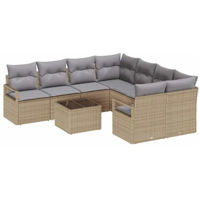 Image of vidaXL 9 Piece Garden Sofa Set with Cushions Beige Poly Rattan