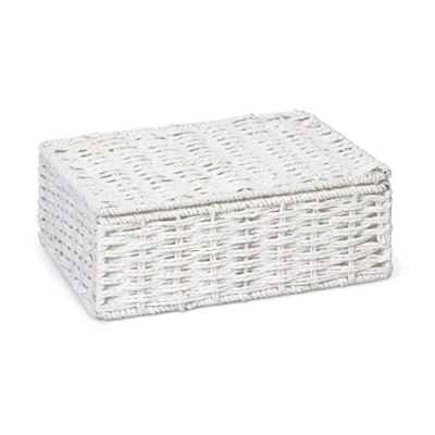 Image of ARPAN Paper Rope Storage Basket Box With Lid White (Small)