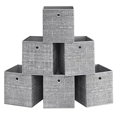 Image of SONGMICS Storage Boxes, Set of 6 Non Woven Fabric Box with Handle, 26 x 28 cm, Fit Cube Unit, for Shelves, Foldable, Clothes Storage, Heathered Grey RFB026G01
