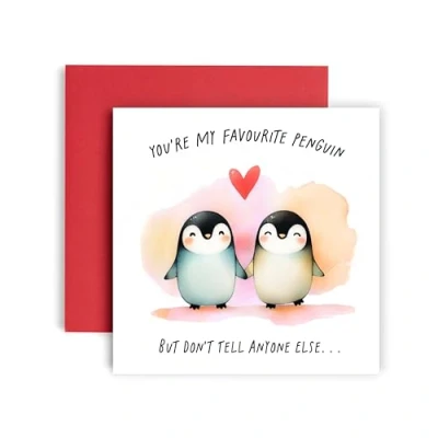 Image of Huxters Funny Penguin Anniversary Valentines day Card for Husband Wife My Favourite Boyfriend or Girlfriend Love 14.8cm (Favourite Penguin)