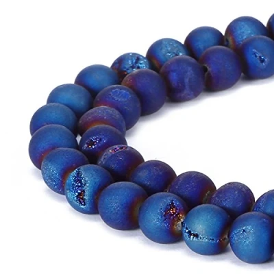 Image of 8MM 10MM 12MM Natural Gorgeous Matte Fancy Druzy Agate Round Loose Beads Gemstone for Jewelry Making by Ruilong (Blue, 8MM)