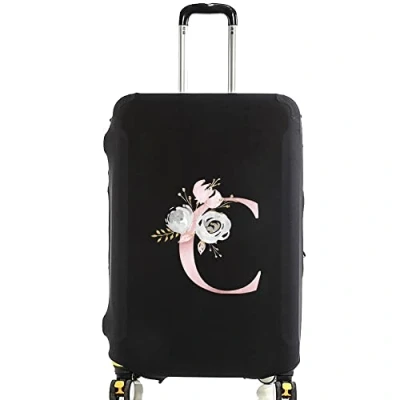 Image of initial letter Printed Design Travel Trolley Case Cover Protector Washable Suitcase Luggage Storage Covers for 18 28 inch (S (18 21 Luggage), Pink Flower C)