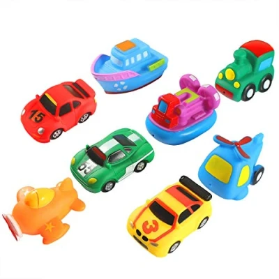 Image of Keriber 8 Pack Floating Car Bath Toys Rubber Boat Vehicle Aircraft Squirt Toy for Baby or Kids