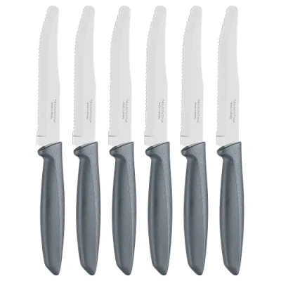 Image of Tramontina Kitchen Knives Set of 6, Serrated Fruit Tomato Cooking Knife, Vegetable Chopper Peeler, Stainless Steel, Multipurpose, Rounded Tip, Grey, 23498655