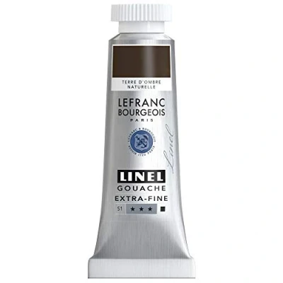 Image of Lefranc Bourgeois 301220 Linel Gouache Extra Fine and Smooth Watercolours with Maximum Colour Intensity, Luminosity for Streak Free Application, 14 ml Tube Umbra Natural