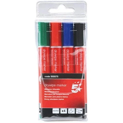 Image of 5 Star Drywipe Marker Xylene/Toluene Free Bullet Tip 2mm Line Assorted [Pack of 4] (3)