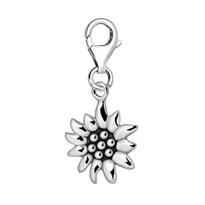 Image of Quiges 925 Sterling Silver Sunflower Lobster Clasp Charm Clip on Pendant