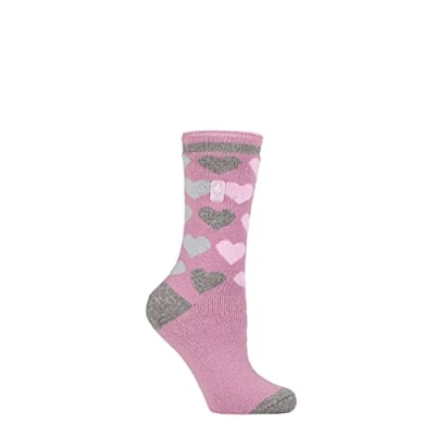 Image of Women&#039;s 1 Pair SOCKSHOP Heat Holders 1.6 TOG Lite Patterned and Striped Socks Paris Hearts Mauve 4 8 Ladies