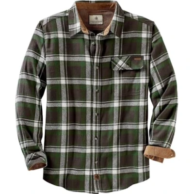 Image of Legendary Whitetails Men&#039;s Buck Camp Flannel, Long Sleeve Plaid Button Down Casual Shirt, Corduroy Cuffs, Mountain Charcoal Plaid, XXL