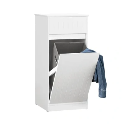 Image of SoBuy BZR110 W, Laundry Cabinet Chest Bathroom Storage with Drawer and Basket, W40 x D39 H86cm