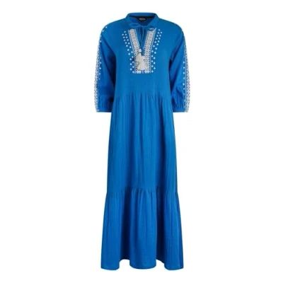 Image of Weird Fish Arles Embroidered Double Cloth Day dress, Women&#039;s, Size: 46, Adriatic blue