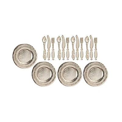 Image of Melody Jane Dolls House 4 Place Setting Silverware Dishes &amp; Cutlery 1:12 Dining Accessory