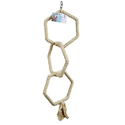 Image of Adventure Bound HEXAGONAL TRIPLE COTTON ROPE BIRD PARROT TOY SWING PERCH CAGE GREY AMAZON