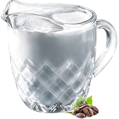 Image of KADAX Glass Milk Jug, Transparent Pitcher with Spout and Handle, Small Cream Jug for Coffee, Elegant Serving Dish Dining Table, Gravy Kitchen Tableware (200 ml, Diamond)