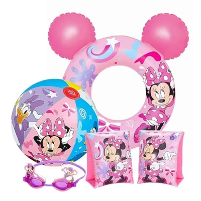 Image of Swimming Pool Inflatables for Kids Girls Float Bundle of 20&quot; Beach Ball, Arm Bands, Googles &amp; Swim Ring Tube Activities, Water Park, Games with Topline Card