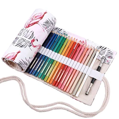 Image of Amoyie Hand Roll Up pencil Bag for 72 Coloring Pencil, Canvas Organiser Artist Pen Carrier Bag, Wrap Kids (no included)