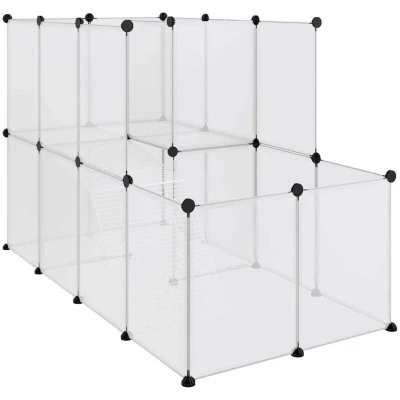 Image of vidaXL Small Animal Cage Sturdy PP &amp; Steel Structure Transparent Spacious Safe, Ideal for Pets Includes Platform Ladder Easy Assembly Storage