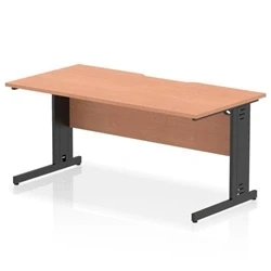Image of Impulse 1600 x 800mm Scalloped Edge Straight Office Desk Beech Top Black Cable Managed Leg