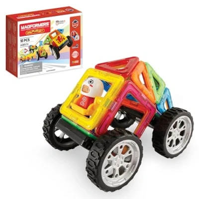 Image of Magformers WOW Plus Magnetic Building Blocks Toy. Makes 30 Different Cars With Detachable Race Driver. STEM Toy 18 Pieces., 70702